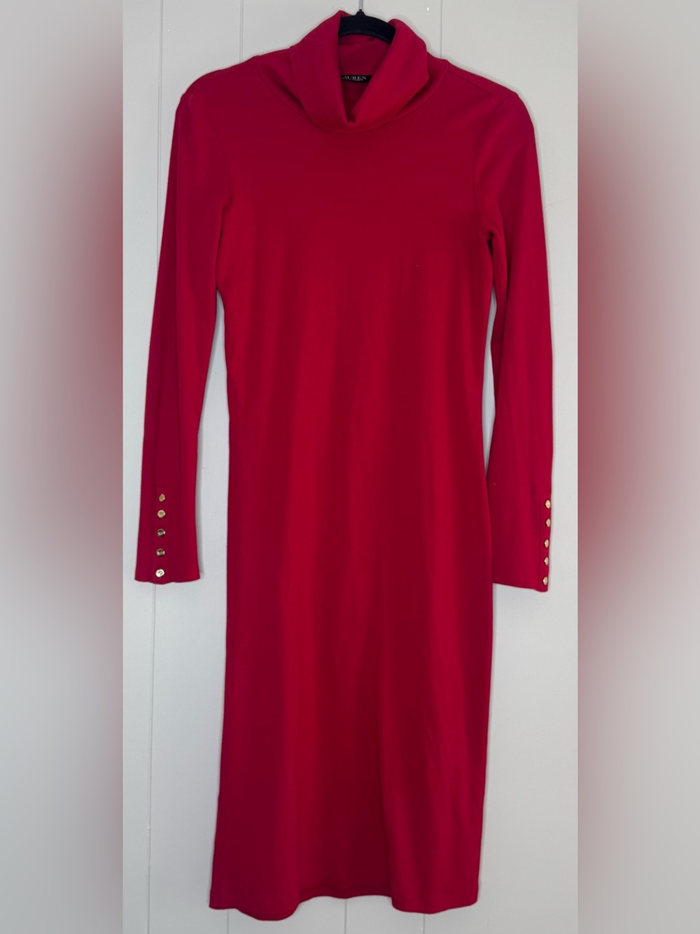Ralph Lauren Black Label Ribbed Turtleneck Long Sleeve Midi Dress Size 4
